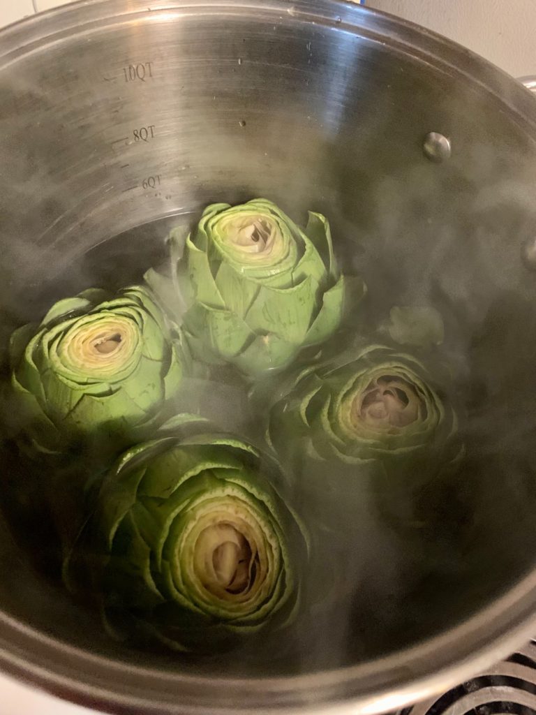 steaming steamed artichokes